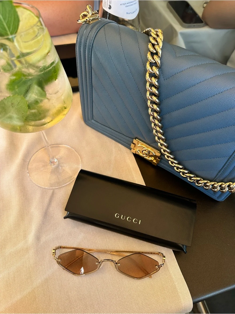 CHANEL Teal Chevron Shoulder Bag with Gold Chain